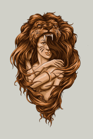 Fondo de pantalla Lion Girl Illustration 320x480