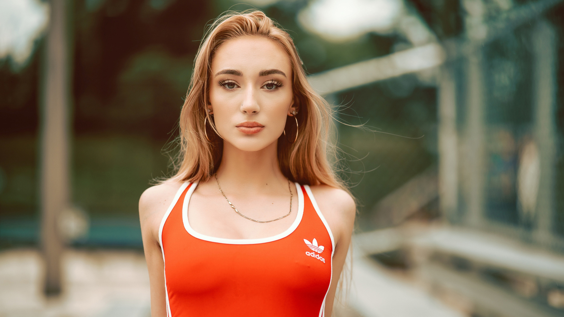 Обои Blonde in Adidas Bodysuit 1920x1080