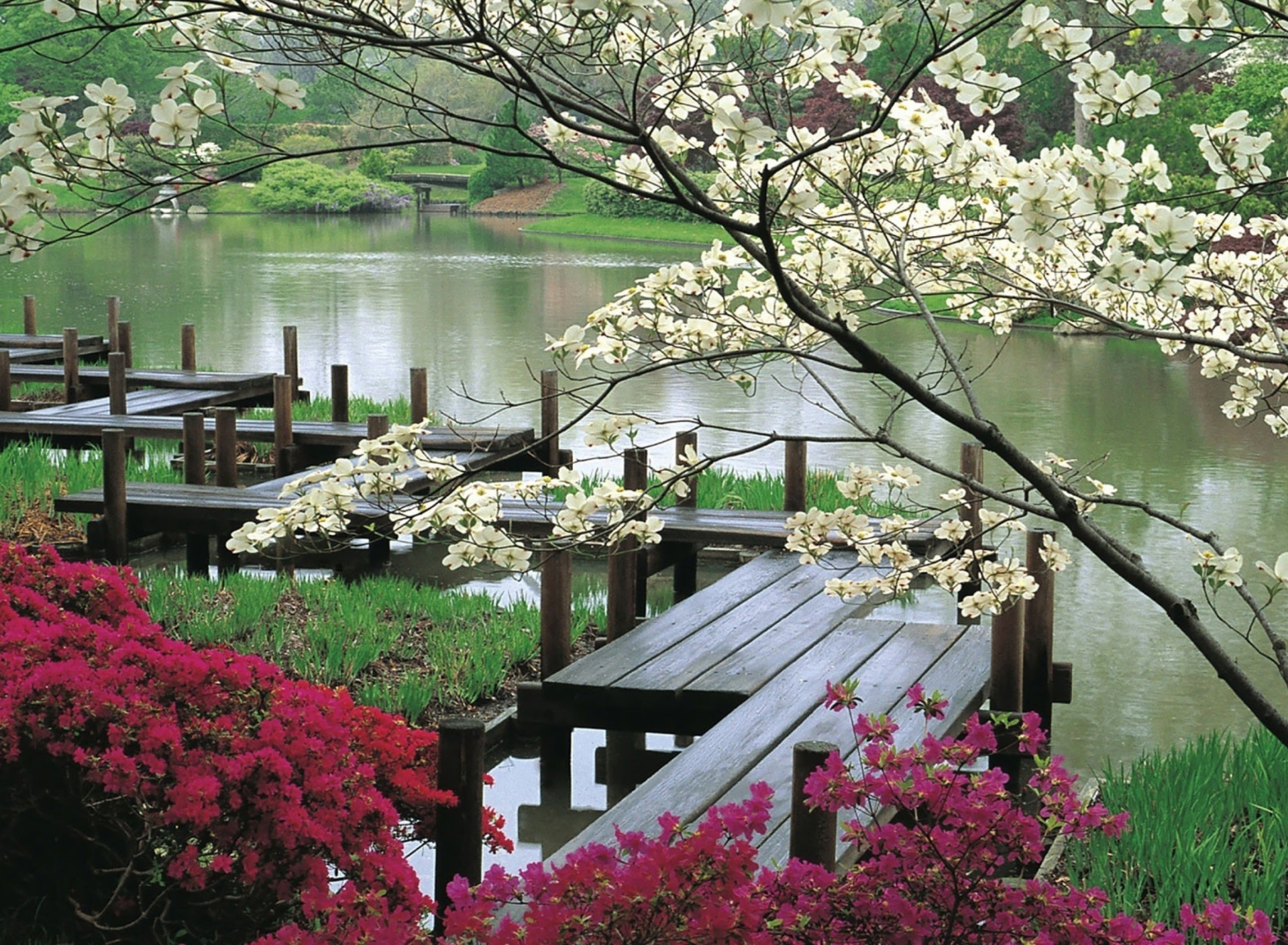 Das Japanese Garden And Lake Wallpaper 1920x1408
