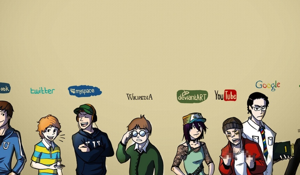 Das Social Networks, Twitter, Facebook, Youtube, Wikipedia Wallpaper 1024x600