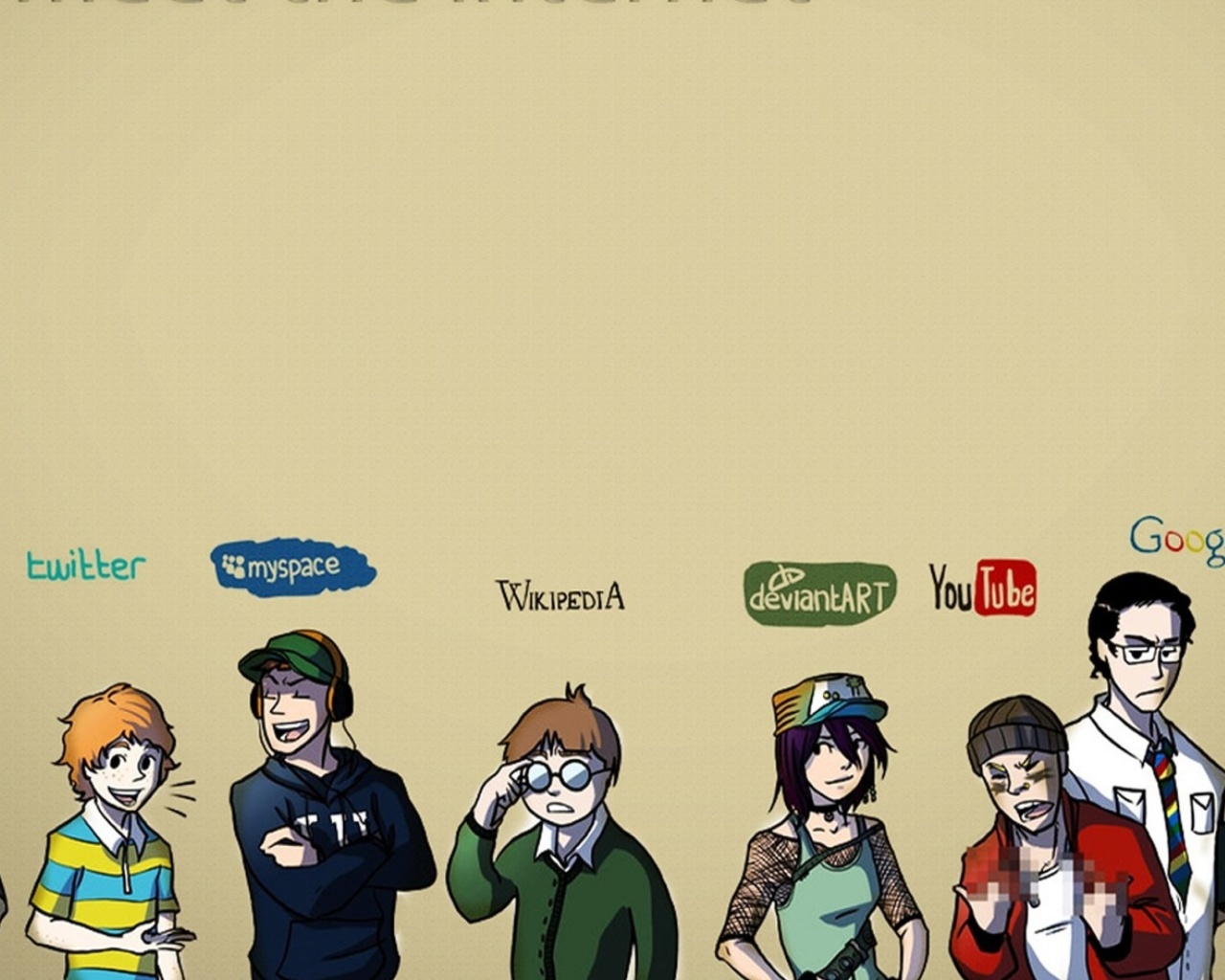 Fondo de pantalla Social Networks, Twitter, Facebook, Youtube, Wikipedia 1280x1024