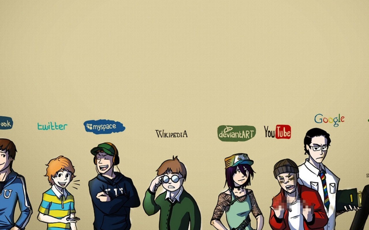 Das Social Networks, Twitter, Facebook, Youtube, Wikipedia Wallpaper 1280x800