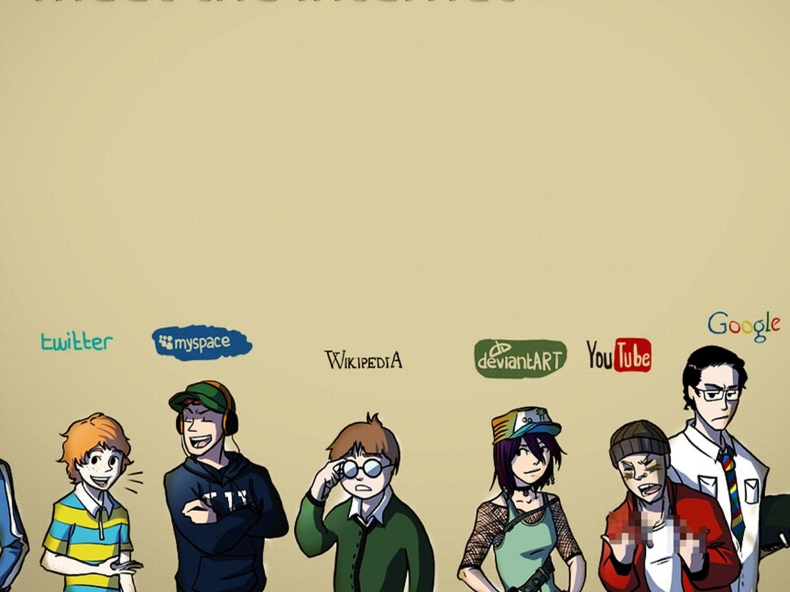 Das Social Networks, Twitter, Facebook, Youtube, Wikipedia Wallpaper 1600x1200