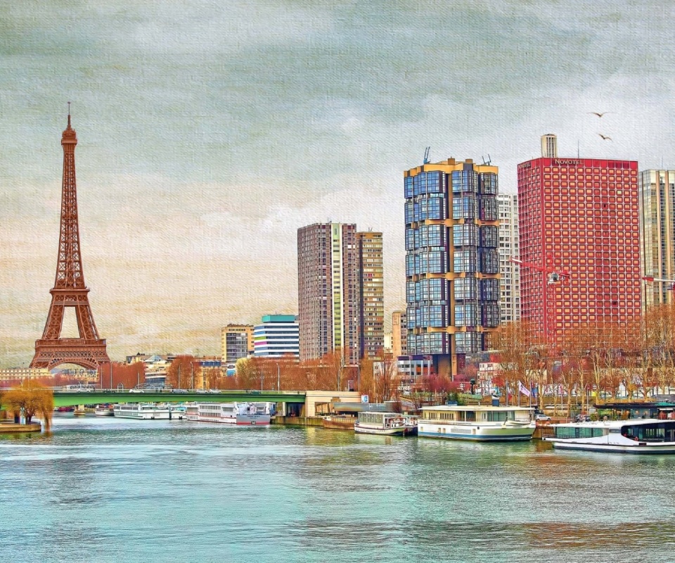 Обои Eiffel Tower and Paris 16th District 960x800