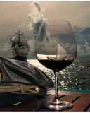 Обои Ships In Sea And In Wine Glass 128x160