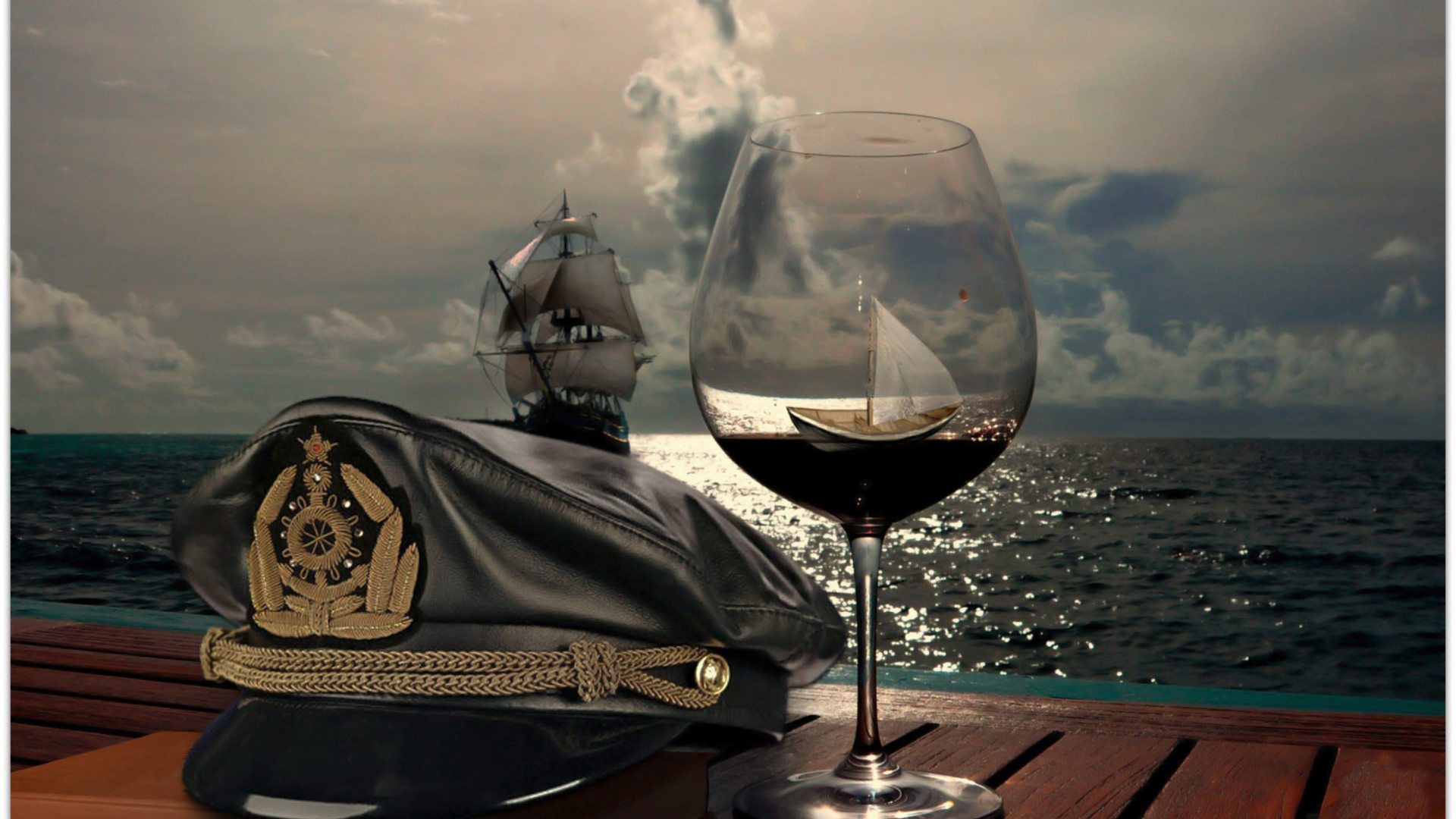 Screenshot №1 pro téma Ships In Sea And In Wine Glass 1920x1080
