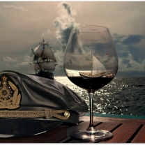Fondo de pantalla Ships In Sea And In Wine Glass 208x208