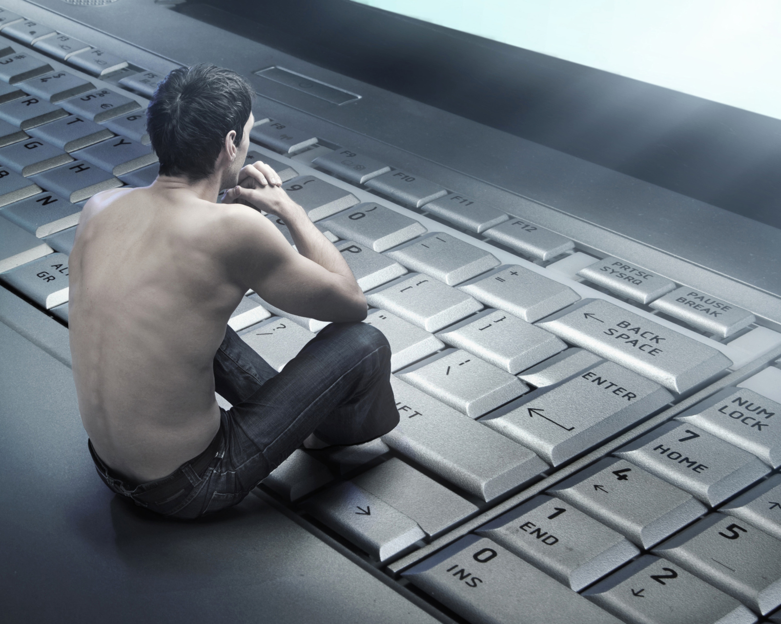 Das Man Sitting On Keyboard Wallpaper 1600x1280