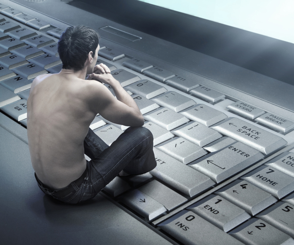 Man Sitting On Keyboard wallpaper 960x800