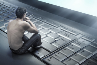 Man Sitting On Keyboard Background for Android, iPhone and iPad