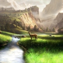 Das Deer At Mountain River Wallpaper 128x128