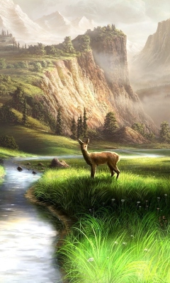Das Deer At Mountain River Wallpaper 240x400