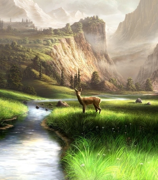 Deer At Mountain River Background for 240x320