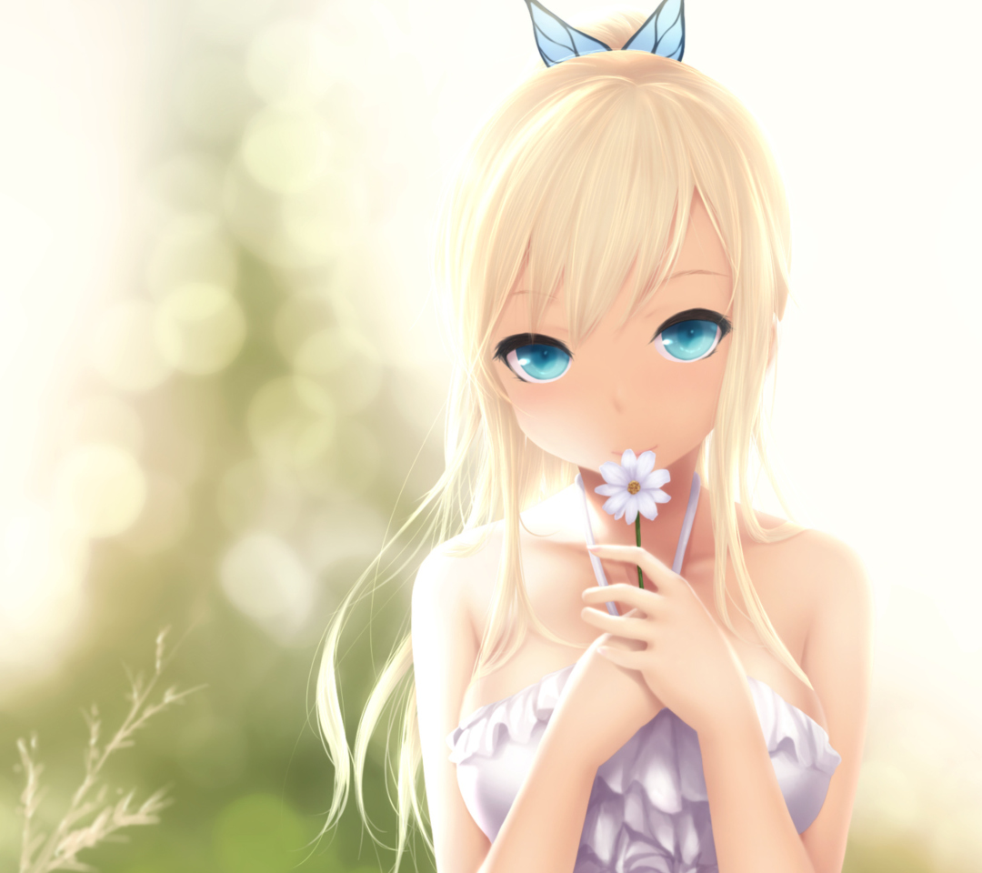 Anime Blonde With Daisy wallpaper 1080x960