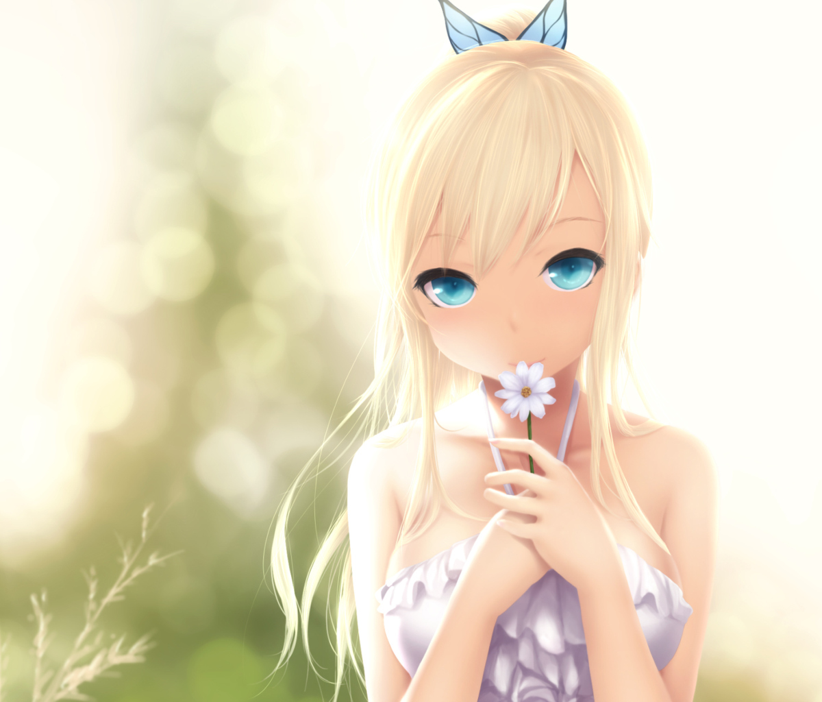 Anime Blonde With Daisy wallpaper 1200x1024