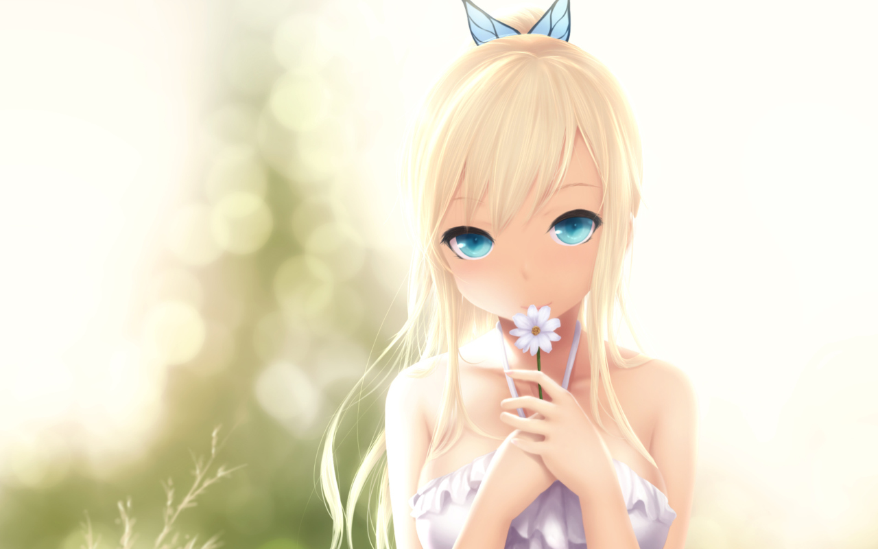 Anime Blonde With Daisy wallpaper 1280x800