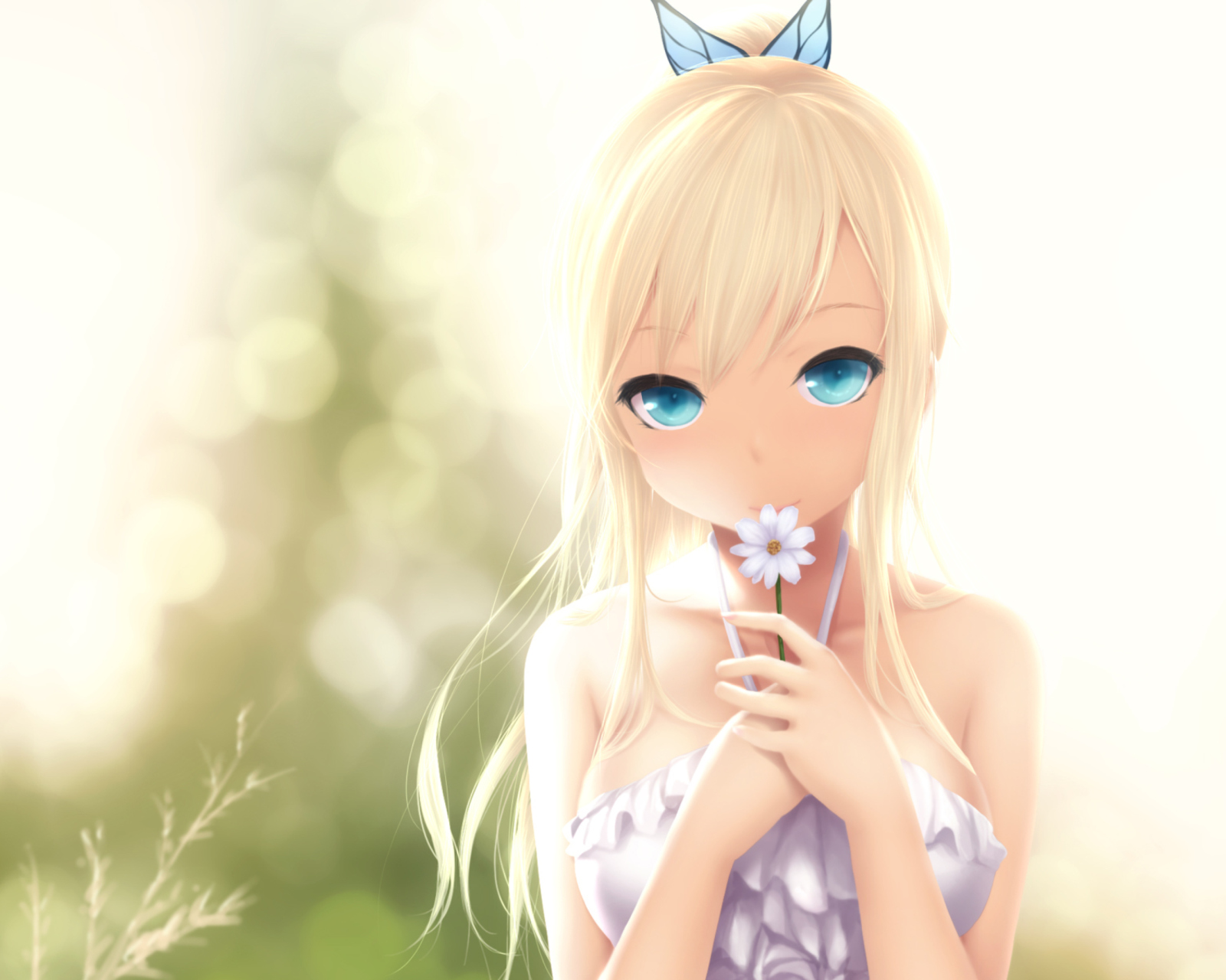 Anime Blonde With Daisy wallpaper 1600x1280