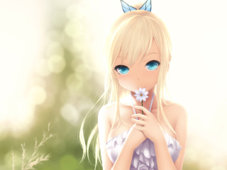 Anime Blonde With Daisy wallpaper 320x240