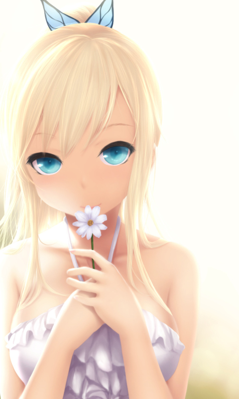 Das Anime Blonde With Daisy Wallpaper 480x800
