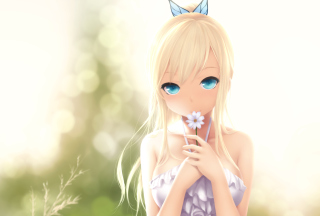 Anime Blonde With Daisy Background for Android 600x1024