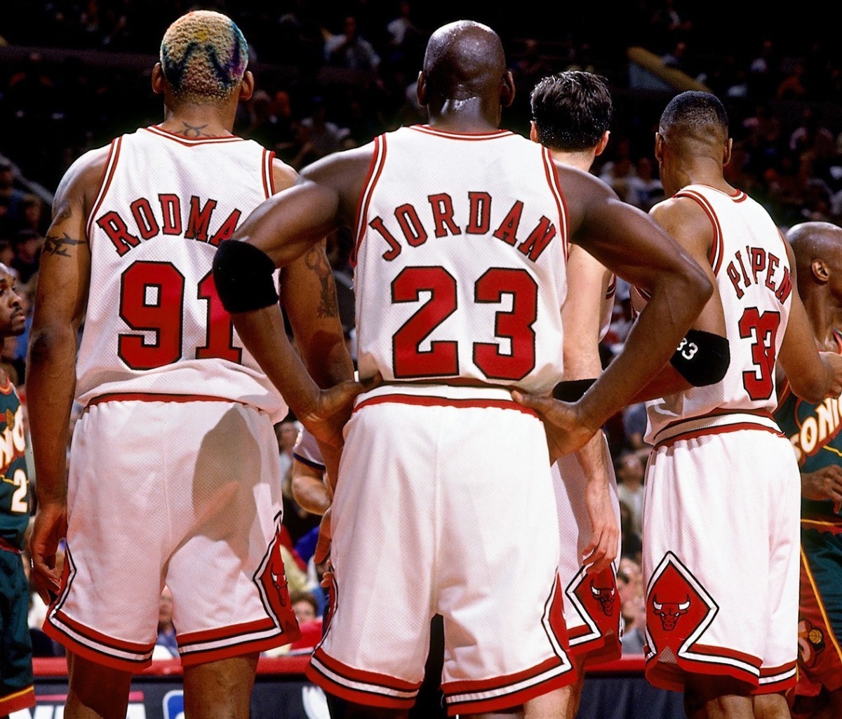 Fondo de pantalla Chicago Bulls with Jordan, Pippen, Rodman 1200x1024