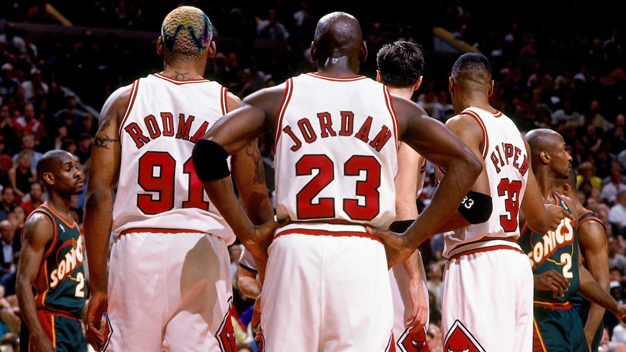 Fondo de pantalla Chicago Bulls with Jordan, Pippen, Rodman 1280x720