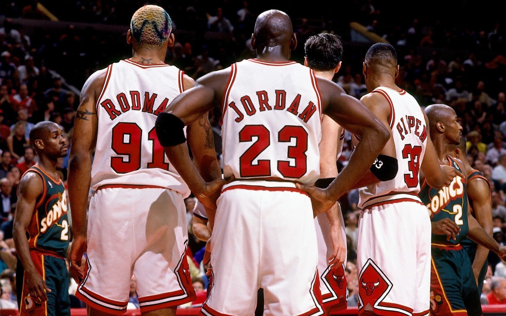 Screenshot №1 pro téma Chicago Bulls with Jordan, Pippen, Rodman 1680x1050