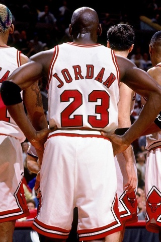 Das Chicago Bulls with Jordan, Pippen, Rodman Wallpaper 320x480