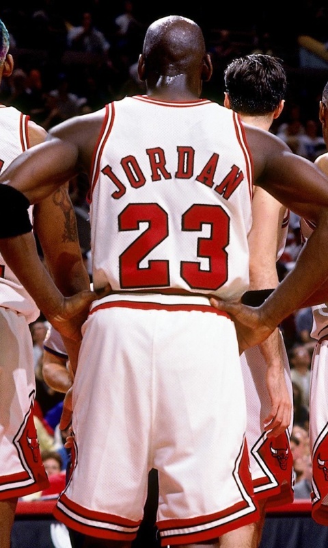 Das Chicago Bulls with Jordan, Pippen, Rodman Wallpaper 480x800
