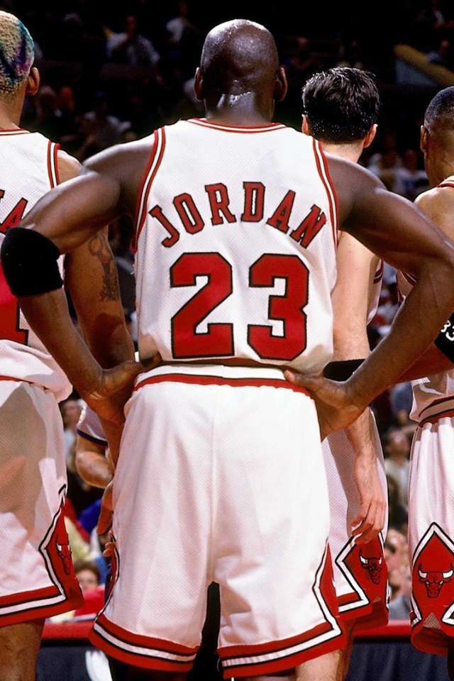 Chicago Bulls with Jordan, Pippen, Rodman wallpaper 640x960
