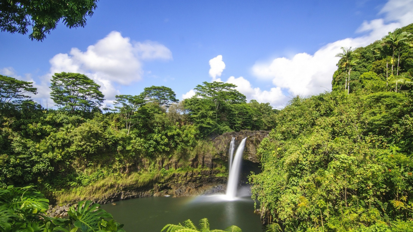 Обои Waimoku Hawaii Waterfall 1366x768