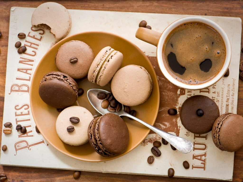 Das Chocolate And Coffee Macarons Wallpaper 1024x768
