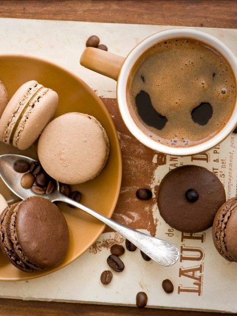 Обои Chocolate And Coffee Macarons 480x640