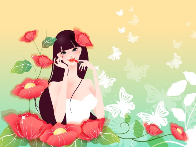 Обои Flower Girl Drawing 640x480