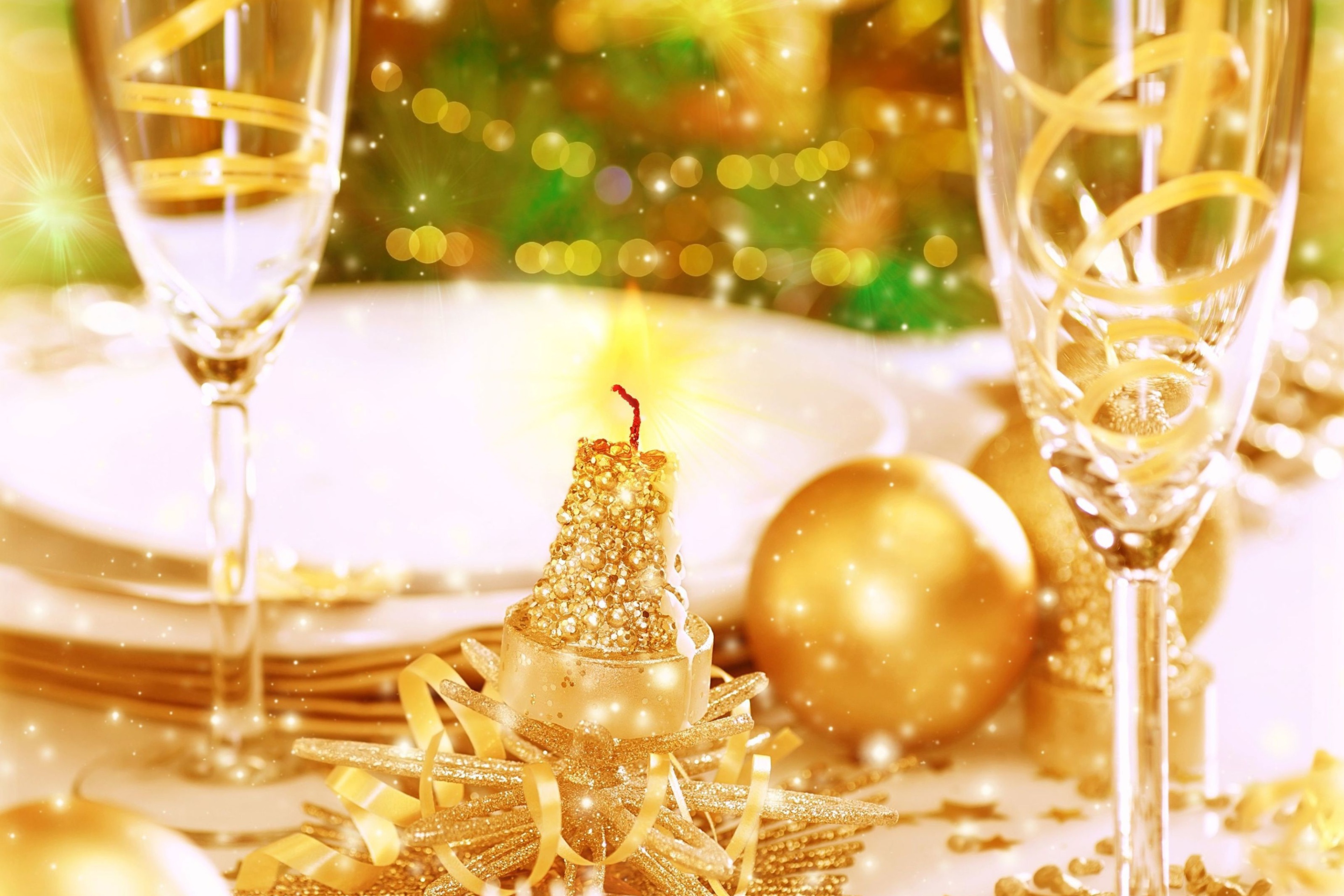 Fondo de pantalla Gold Christmas Decorations 2880x1920