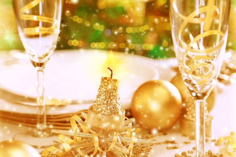 Обои Gold Christmas Decorations 480x320