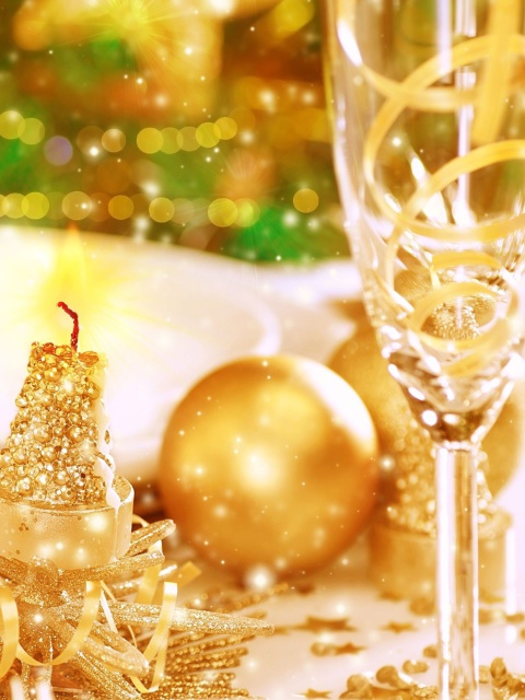 Gold Christmas Decorations wallpaper 480x640