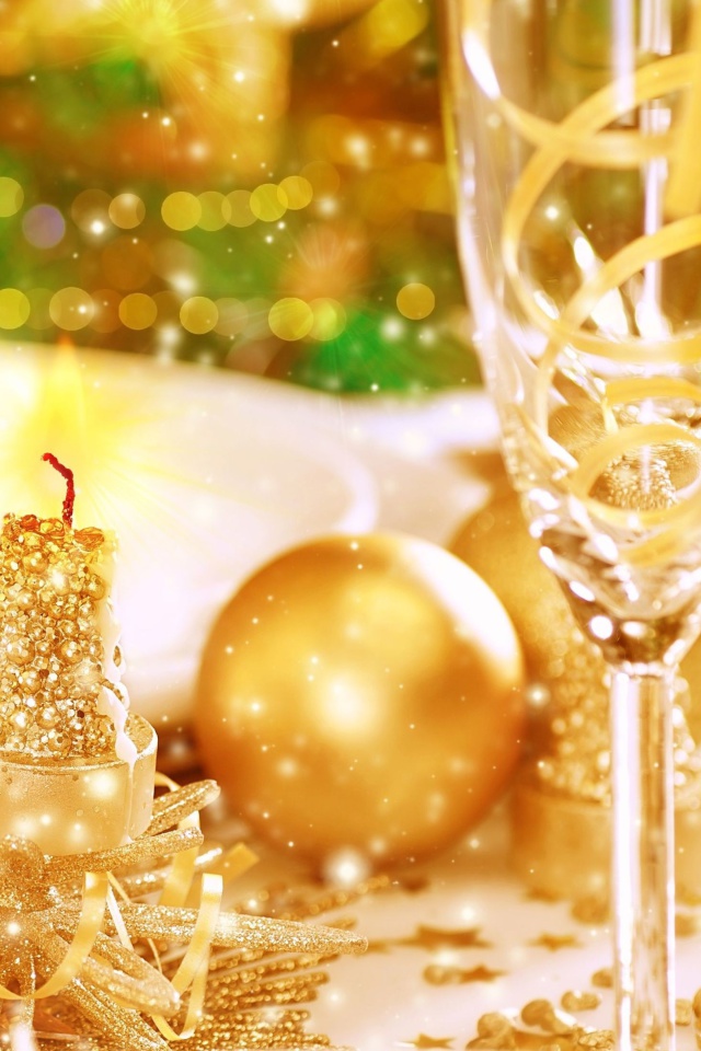 Gold Christmas Decorations wallpaper 640x960