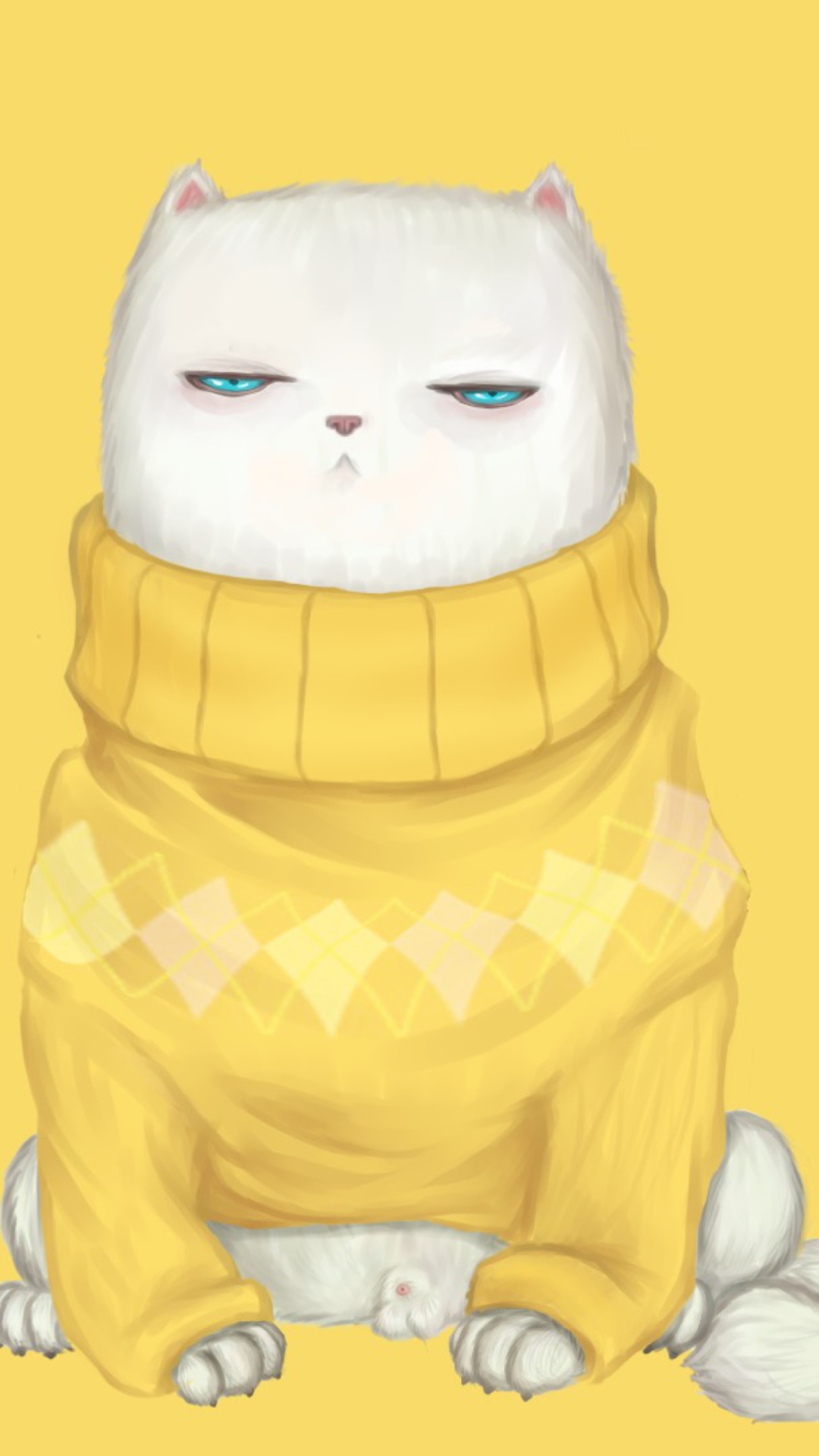 Das White Cat In Yellow Sweater Wallpaper 1080x1920