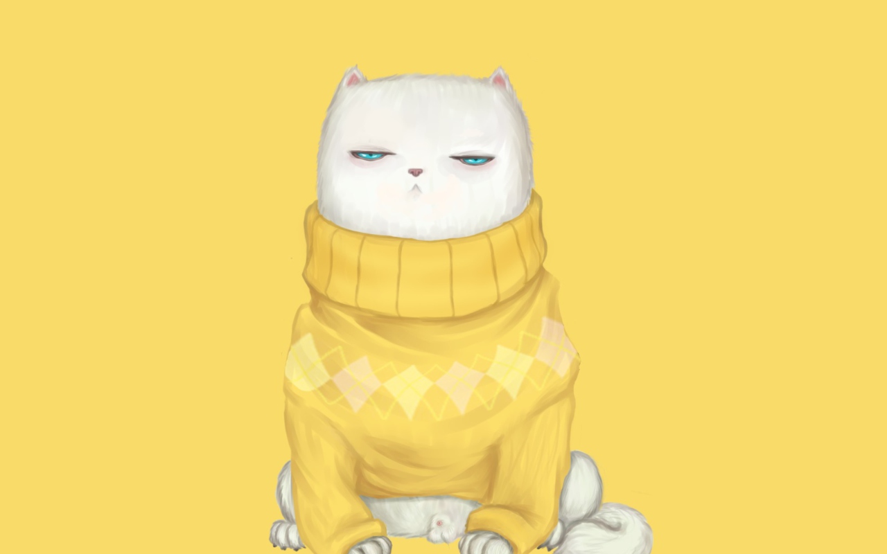 White Cat In Yellow Sweater screenshot #1 1280x800
