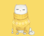 White Cat In Yellow Sweater wallpaper 176x144