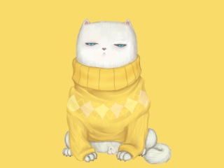 Обои White Cat In Yellow Sweater 320x240