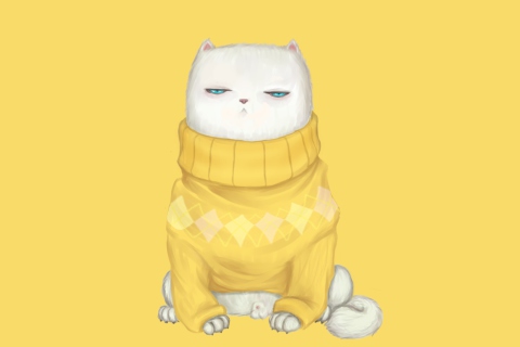 Das White Cat In Yellow Sweater Wallpaper 480x320
