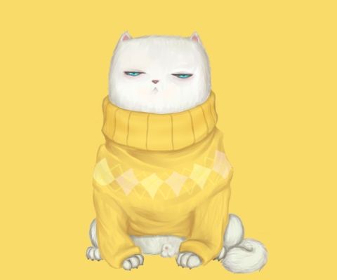 Fondo de pantalla White Cat In Yellow Sweater 480x400