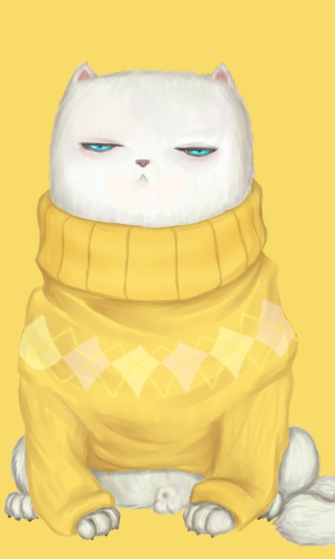 White Cat In Yellow Sweater screenshot #1 480x800