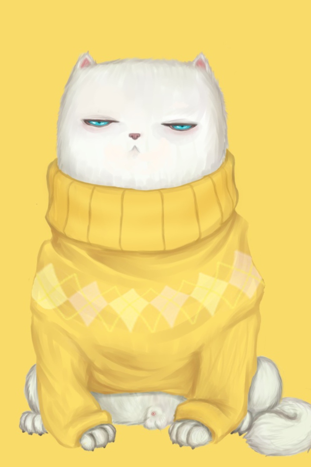 White Cat In Yellow Sweater wallpaper 640x960