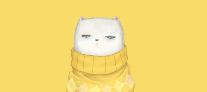 Das White Cat In Yellow Sweater Wallpaper 720x320