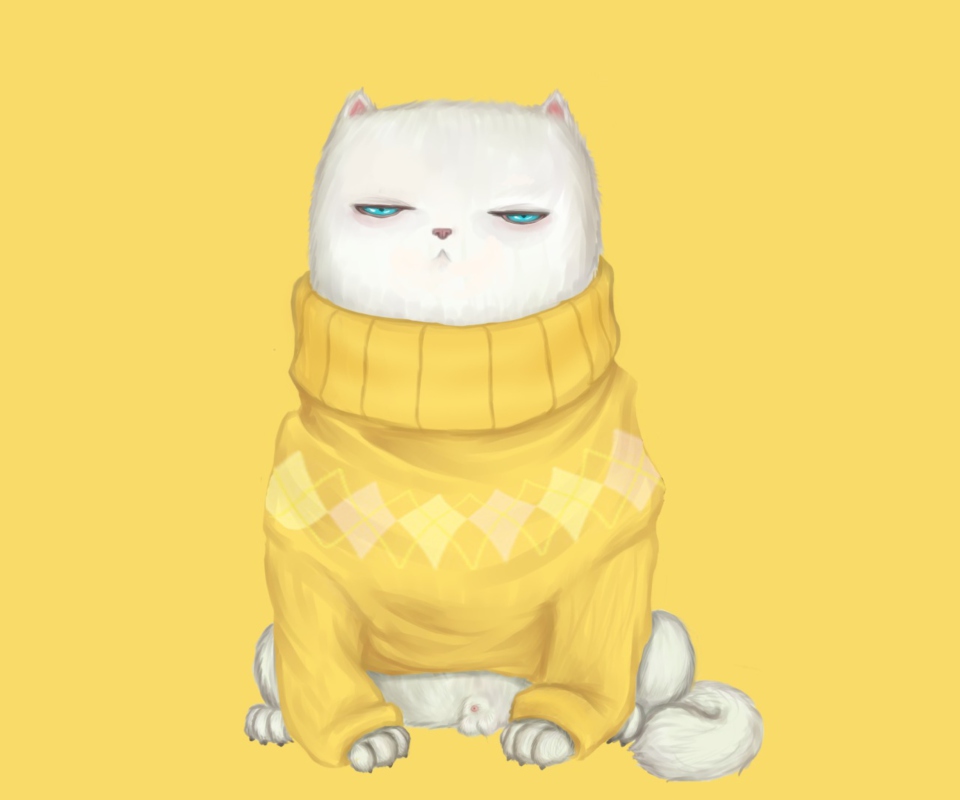 White Cat In Yellow Sweater screenshot #1 960x800