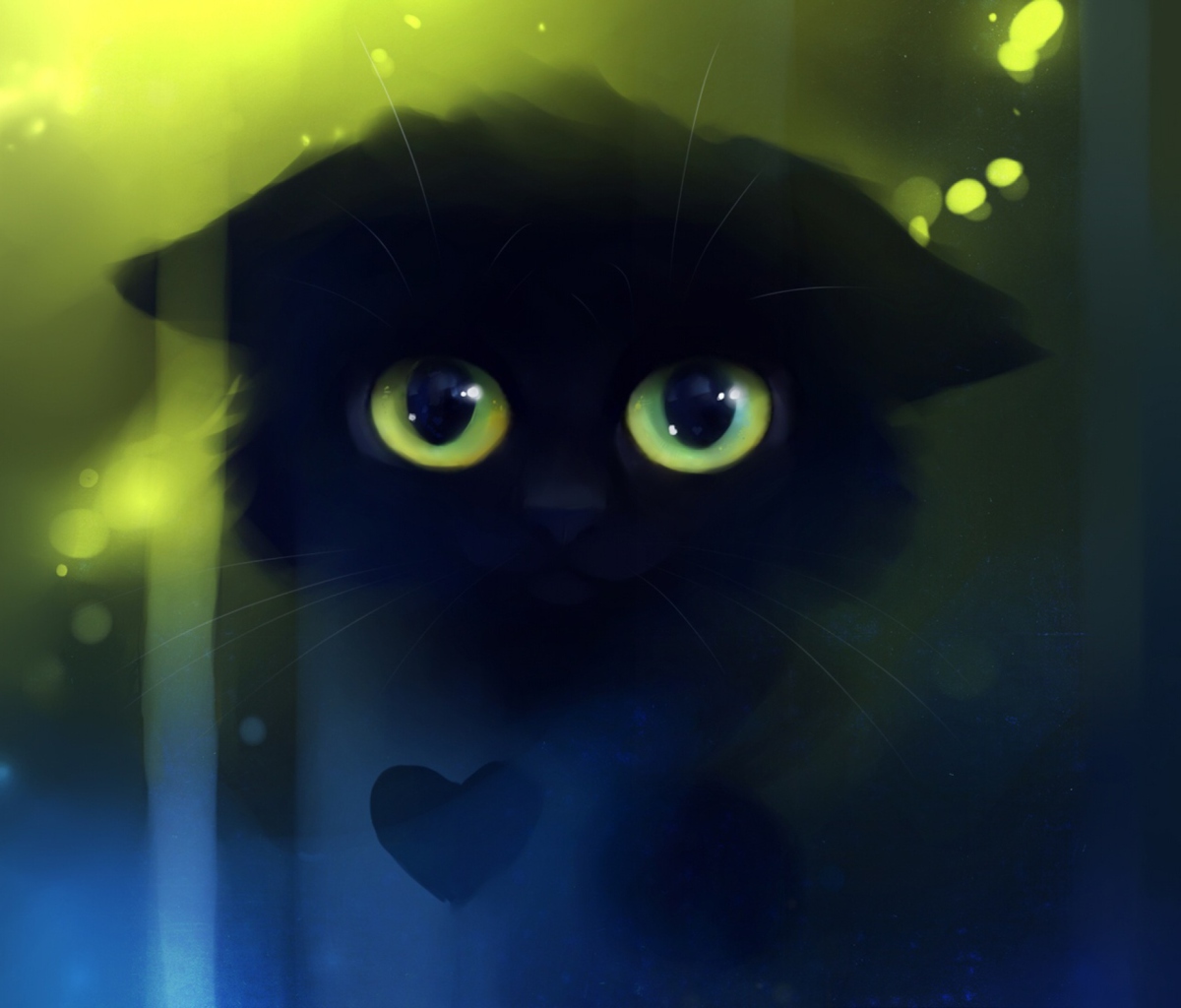 Fondo de pantalla Black Cat And Heart 1200x1024