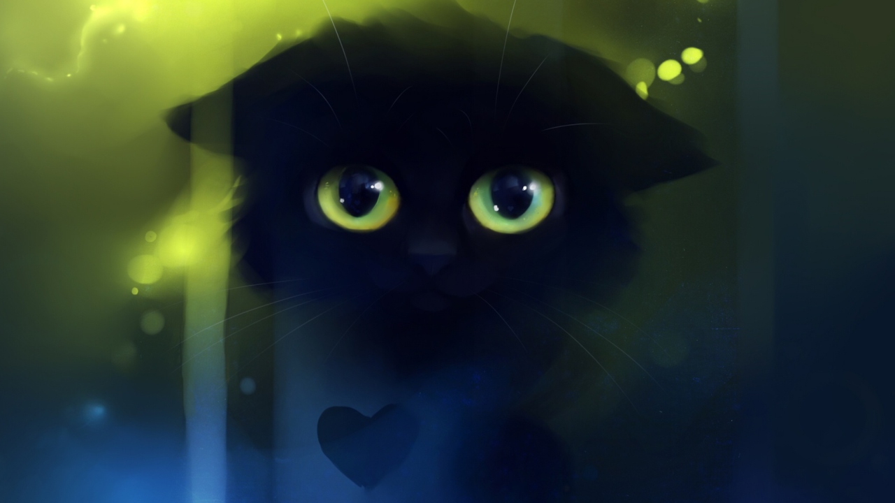 Das Black Cat And Heart Wallpaper 1280x720